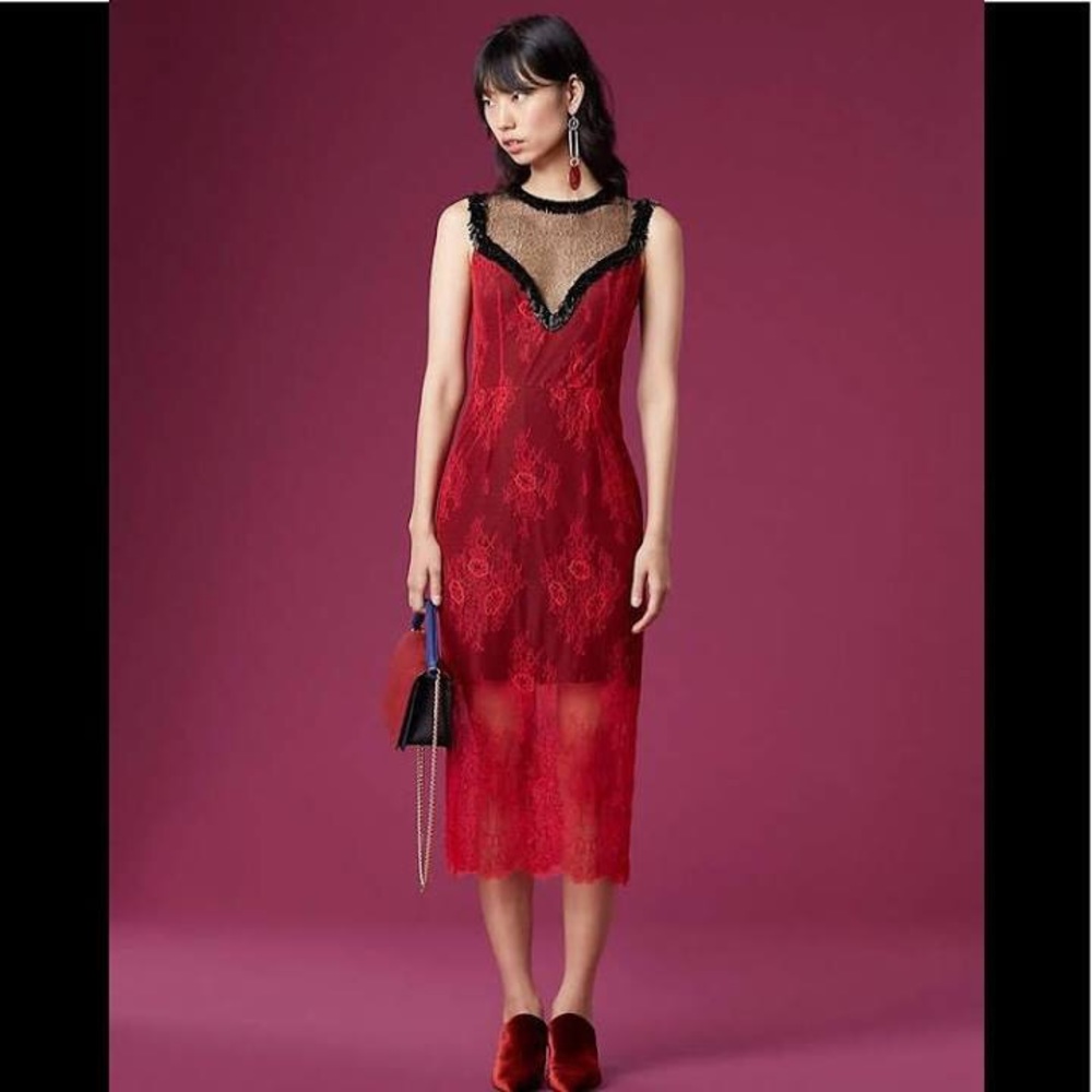 Diane Von Furstenberg Beaded Overlay Lace Dress